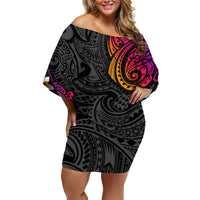 Turtle and Plumeria - Polynesian Family Matching Off Shoulder Short Dress and Hawaiian Shirt TS04 Mom's Dress Gradient - Polynesian Pride