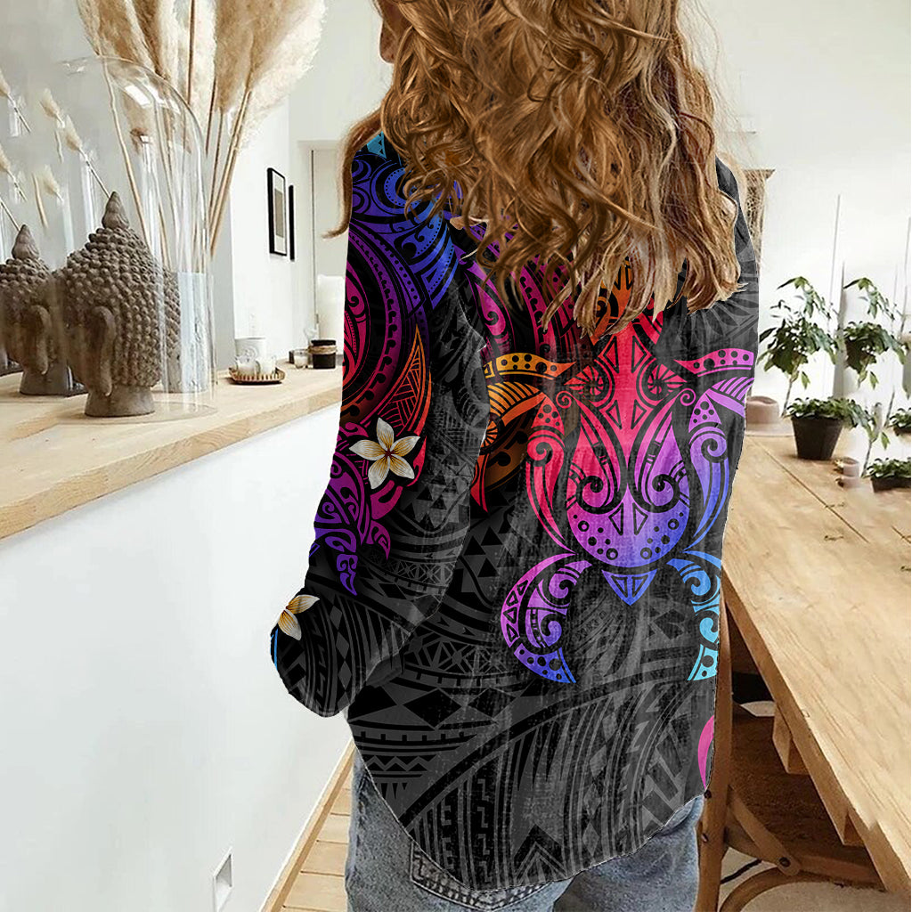 Turtle and Plumeria - Polynesian Women Casual Shirt TS04 - Polynesian Pride