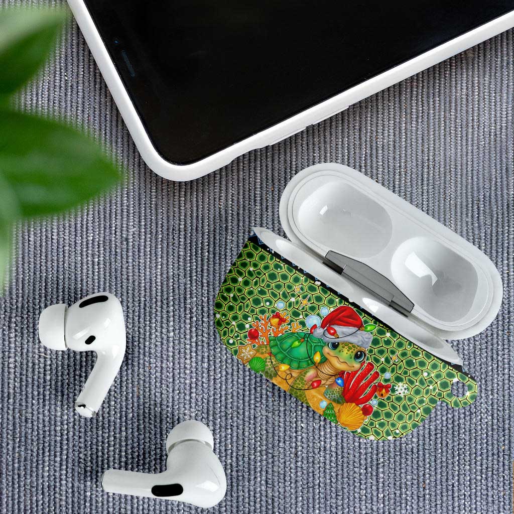 Micronesia Christmas AirPods Case with Santa Turtle Coral Reef and Holiday Ocean Pattern - Polynesian Pride