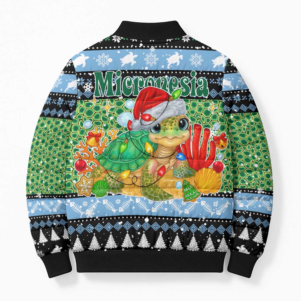 Micronesia Christmas Bomber Puffer Jacket with Santa Turtle Coral Reef and Holiday Ocean Pattern TS04 - Polynesian Pride