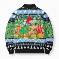Micronesia Christmas Bomber Puffer Jacket with Santa Turtle Coral Reef and Holiday Ocean Pattern TS04 - Polynesian Pride