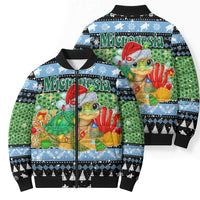Micronesia Christmas Bomber Puffer Jacket with Santa Turtle Coral Reef and Holiday Ocean Pattern TS04 - Polynesian Pride