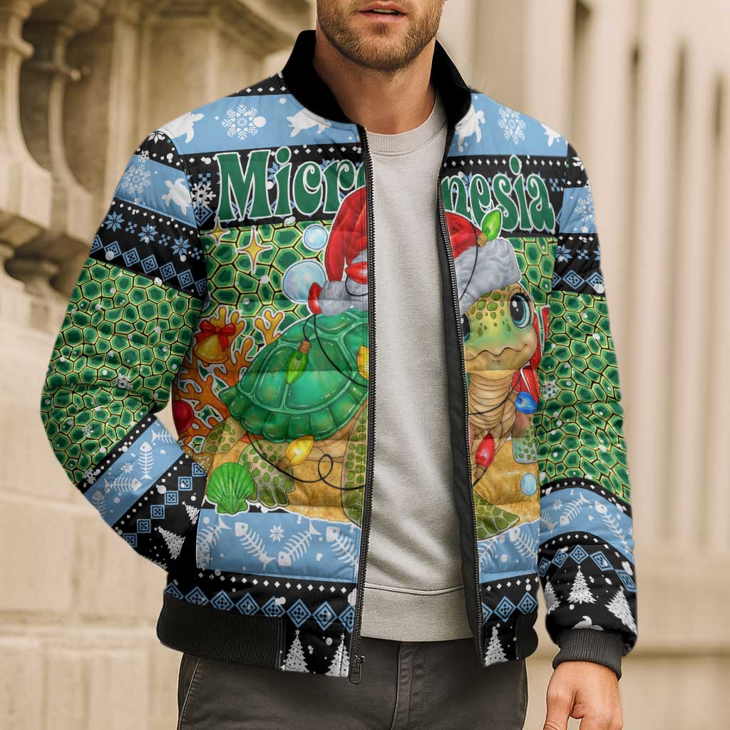 Micronesia Christmas Bomber Puffer Jacket with Santa Turtle Coral Reef and Holiday Ocean Pattern TS04 - Polynesian Pride