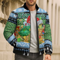 Micronesia Christmas Bomber Puffer Jacket with Santa Turtle Coral Reef and Holiday Ocean Pattern TS04 - Polynesian Pride