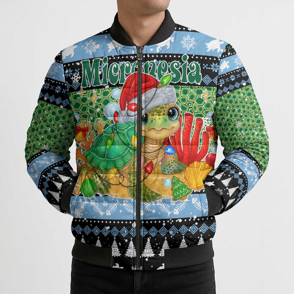 Micronesia Christmas Bomber Puffer Jacket with Santa Turtle Coral Reef and Holiday Ocean Pattern TS04 - Polynesian Pride