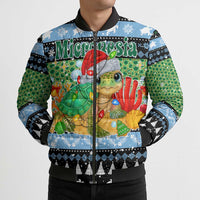 Micronesia Christmas Bomber Puffer Jacket with Santa Turtle Coral Reef and Holiday Ocean Pattern TS04 - Polynesian Pride