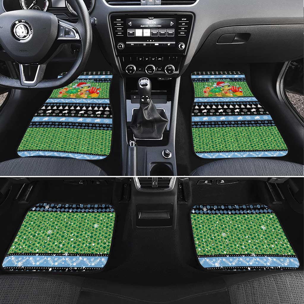 Micronesia Christmas Car Mats with Santa Turtle Coral Reef and Holiday Ocean Pattern - Polynesian Pride