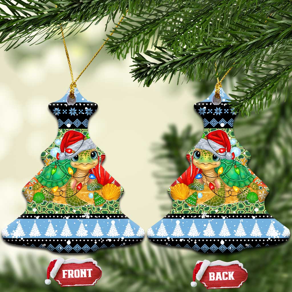 Micronesia Christmas Ceramic Ornament with Santa Turtle Coral Reef and Holiday Ocean Pattern - Polynesian Pride