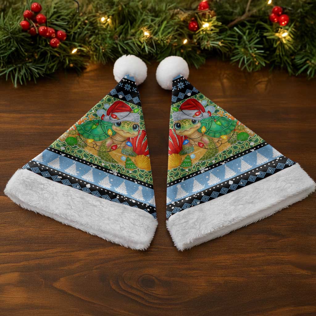 Micronesia Christmas Santa Hat with Santa Turtle Coral Reef and Holiday Ocean Pattern - Polynesian Pride