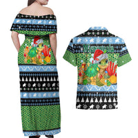 Micronesia Christmas Couples Matching Off Shoulder Maxi Dress and Hawaiian Shirt with Santa Turtle Coral Reef and Holiday Ocean Pattern TS04 - Polynesian Pride