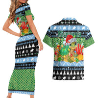 Micronesia Christmas Couples Matching Short Sleeve Bodycon Dress and Hawaiian Shirt with Santa Turtle Coral Reef and Holiday Ocean Pattern TS04 - Polynesian Pride