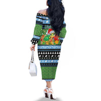 Micronesia Christmas Family Matching Off The Shoulder Long Sleeve Dress and Hawaiian Shirt with Santa Turtle Coral Reef and Holiday Ocean Pattern TS04 - Polynesian Pride
