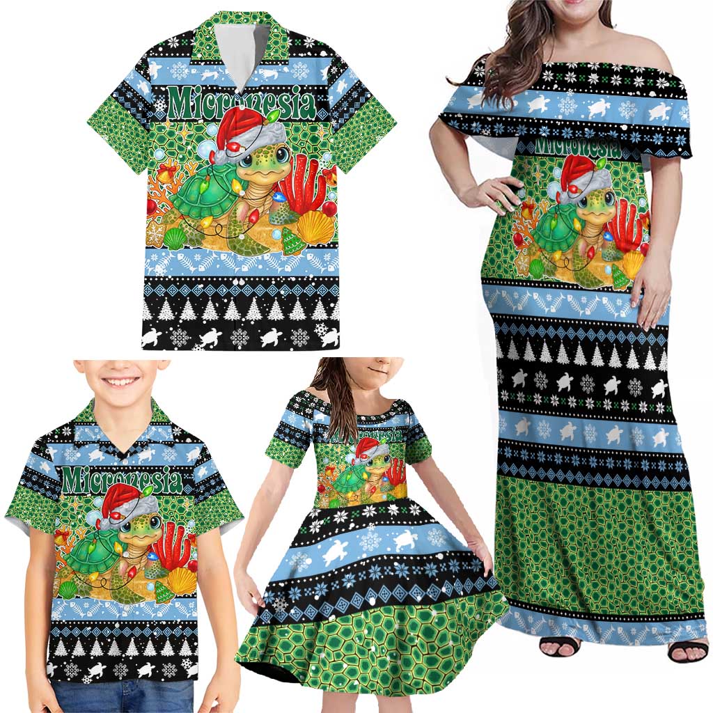 Micronesia Christmas Family Matching Off Shoulder Maxi Dress and Hawaiian Shirt with Santa Turtle Coral Reef and Holiday Ocean Pattern TS04 - Polynesian Pride