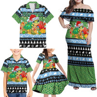 Micronesia Christmas Family Matching Off Shoulder Maxi Dress and Hawaiian Shirt with Santa Turtle Coral Reef and Holiday Ocean Pattern TS04 - Polynesian Pride