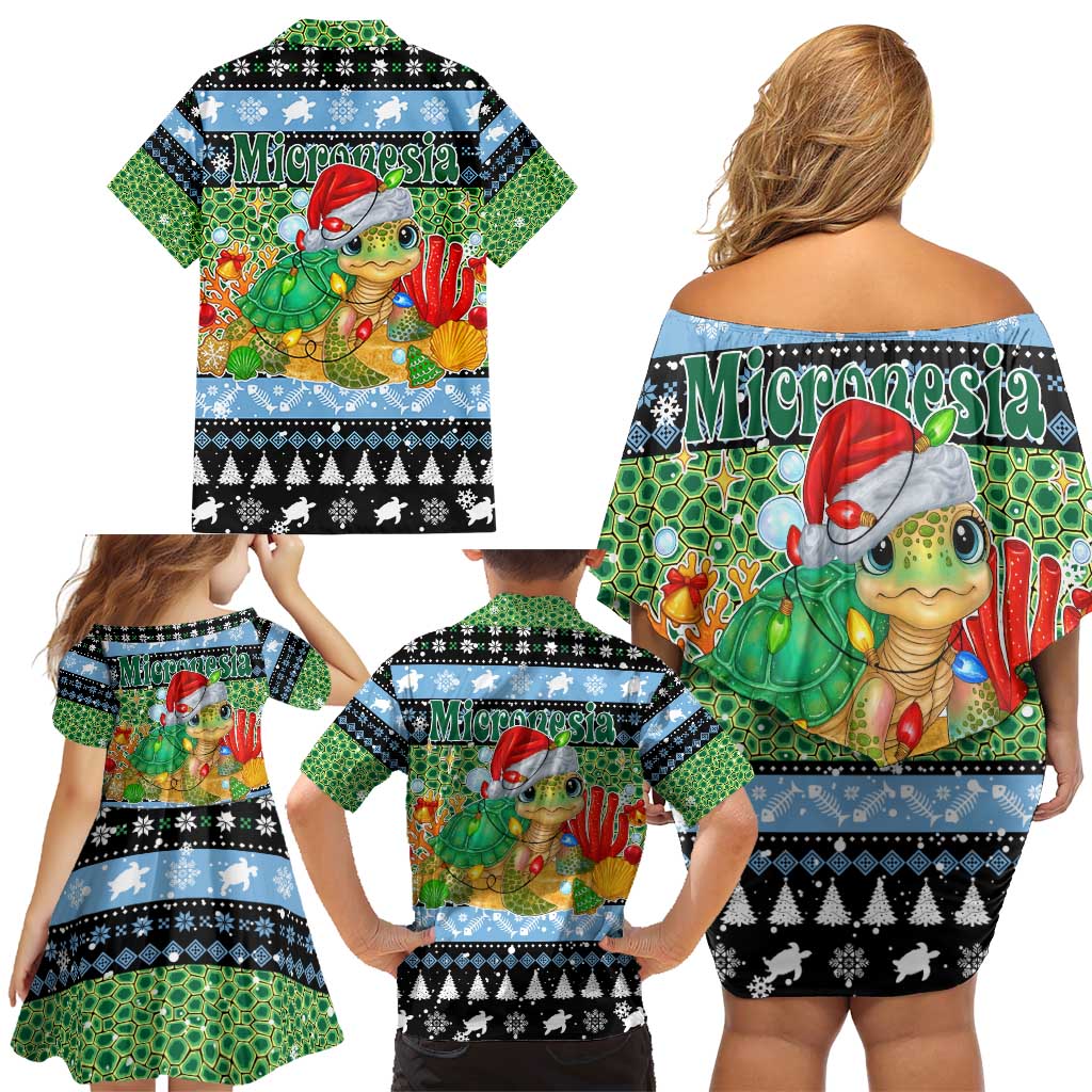 Micronesia Christmas Family Matching Off Shoulder Short Dress and Hawaiian Shirt with Santa Turtle Coral Reef and Holiday Ocean Pattern TS04 - Polynesian Pride