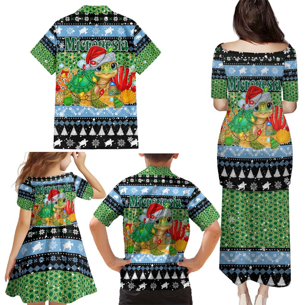Micronesia Christmas Family Matching Puletasi and Hawaiian Shirt with Santa Turtle Coral Reef and Holiday Ocean Pattern TS04 - Polynesian Pride