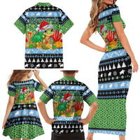 Micronesia Christmas Family Matching Short Sleeve Bodycon Dress and Hawaiian Shirt with Santa Turtle Coral Reef and Holiday Ocean Pattern TS04 - Polynesian Pride