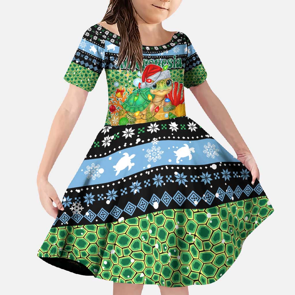 Micronesia Christmas Family Matching Summer Maxi Dress and Hawaiian Shirt with Santa Turtle Coral Reef and Holiday Ocean Pattern TS04 Daughter's Dress Black Green - Polynesian Pride
