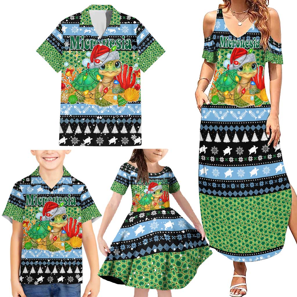 Micronesia Christmas Family Matching Summer Maxi Dress and Hawaiian Shirt with Santa Turtle Coral Reef and Holiday Ocean Pattern TS04 - Polynesian Pride