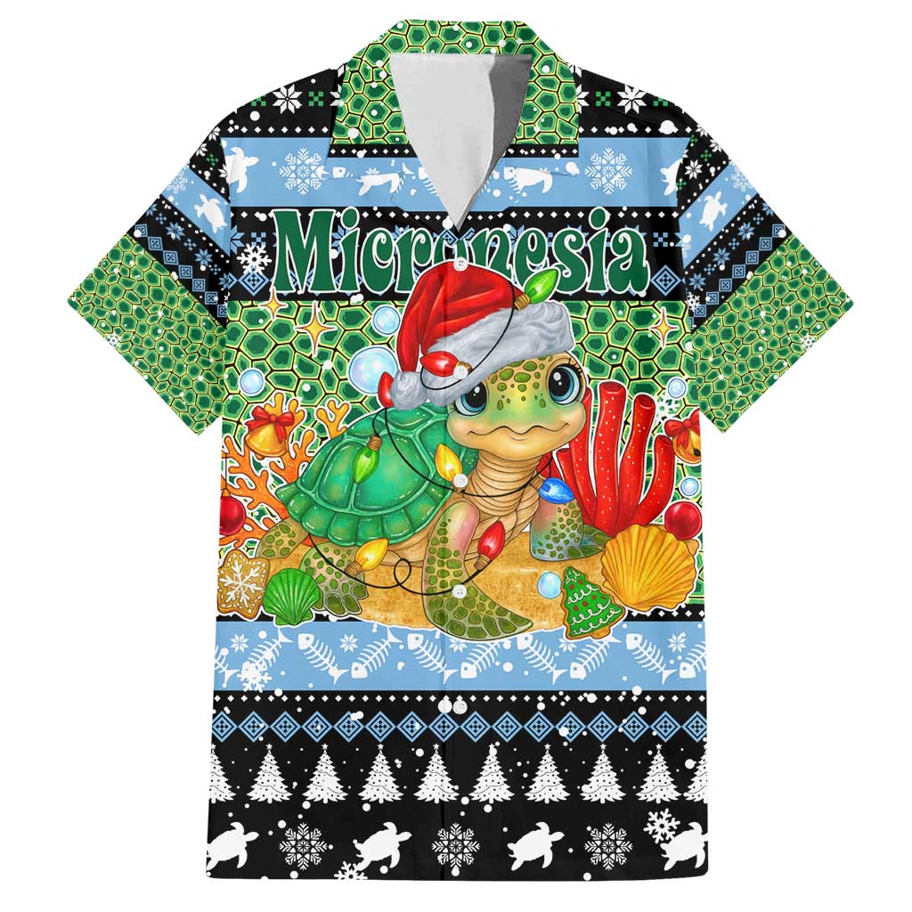 Micronesia Christmas Family Matching Summer Maxi Dress and Hawaiian Shirt with Santa Turtle Coral Reef and Holiday Ocean Pattern TS04 Dad's Shirt - Short Sleeve Black Green - Polynesian Pride