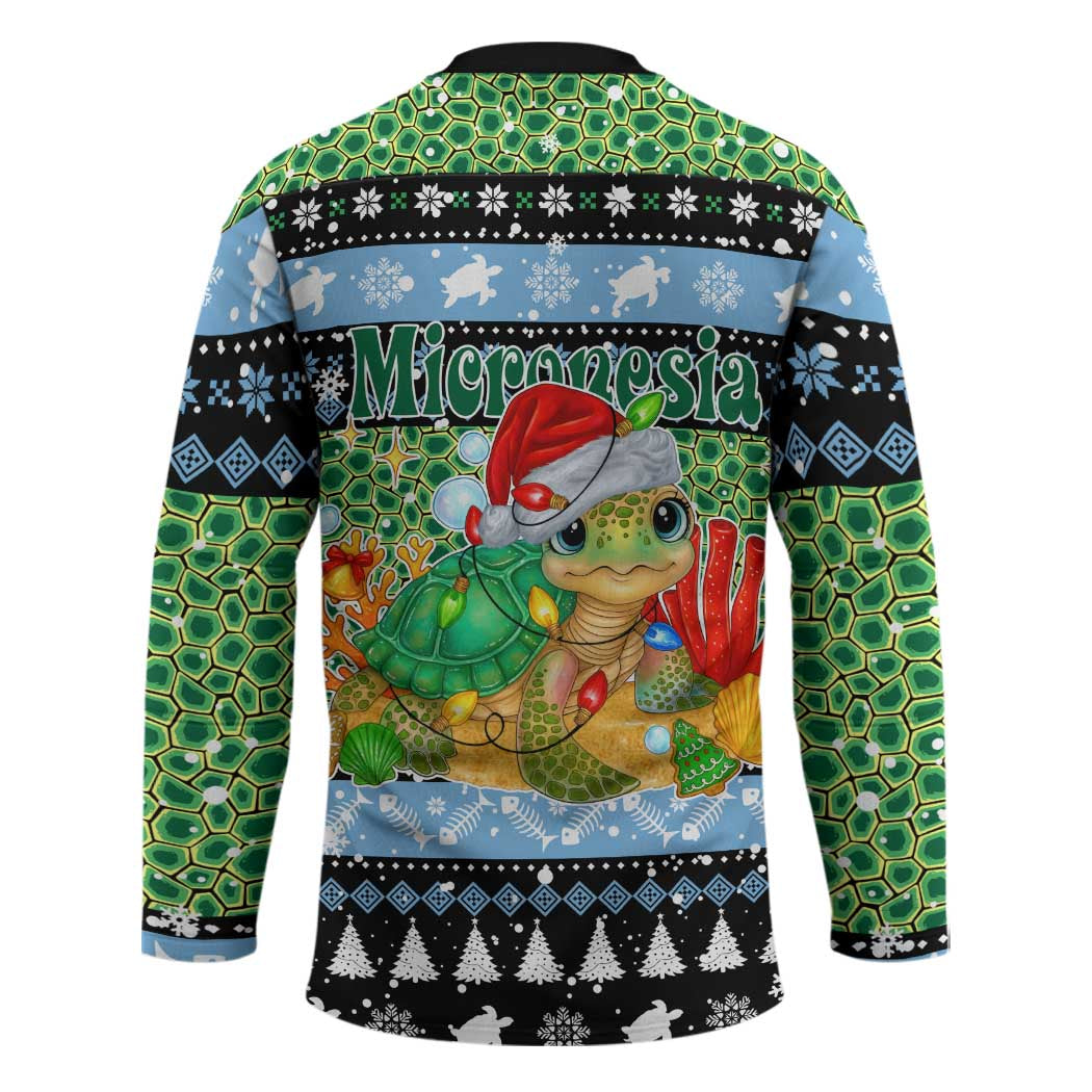 Micronesia Christmas Hockey Jersey with Santa Turtle Coral Reef and Holiday Ocean Pattern - Polynesian Pride