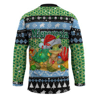 Micronesia Christmas Hockey Jersey with Santa Turtle Coral Reef and Holiday Ocean Pattern - Polynesian Pride