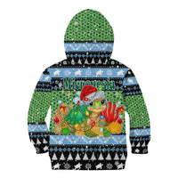 Micronesia Christmas Kid Hoodie with Santa Turtle Coral Reef and Holiday Ocean Pattern - Polynesian Pride