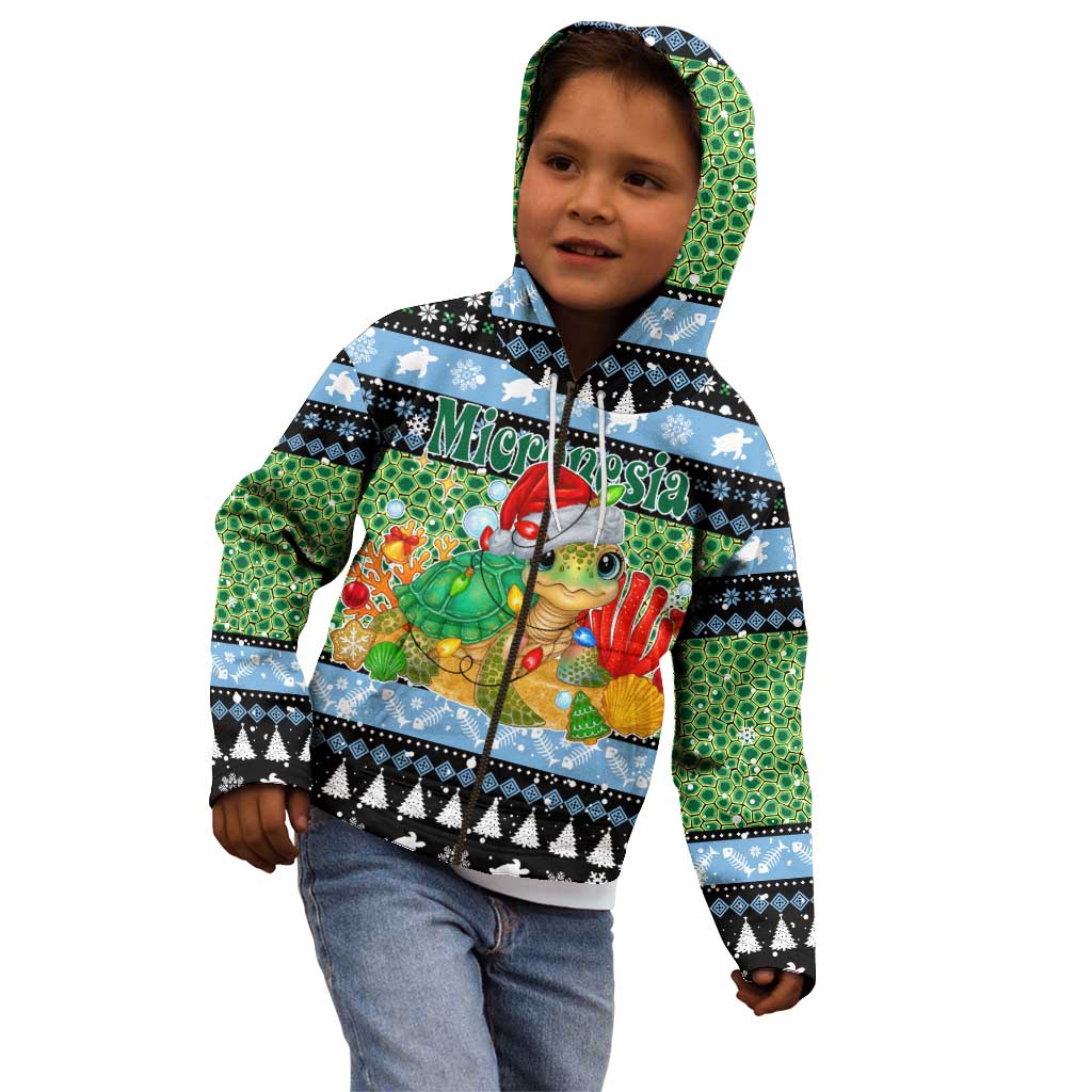 Micronesia Christmas Kid Hoodie with Santa Turtle Coral Reef and Holiday Ocean Pattern - Polynesian Pride