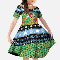 Micronesia Christmas Kid Short Sleeve Dress with Santa Turtle Coral Reef and Holiday Ocean Pattern - Polynesian Pride
