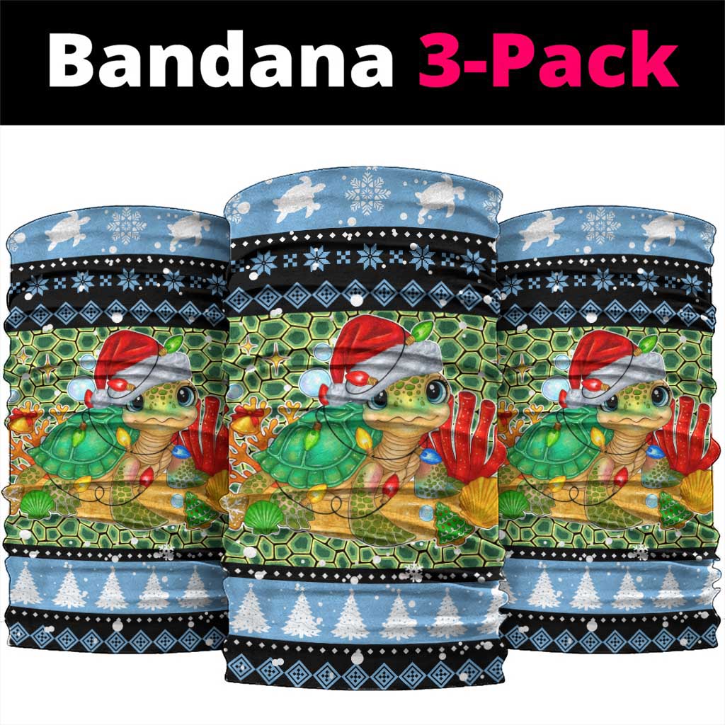 Micronesia Christmas Neck Gaiter with Santa Turtle Coral Reef and Holiday Ocean Pattern TS04 package One Size: 25*50cm Black Green - Polynesian Pride