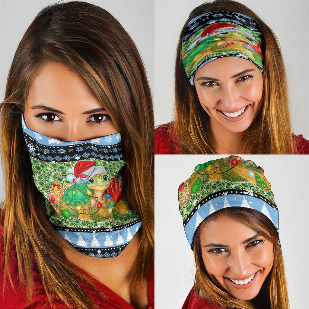 Micronesia Christmas Neck Gaiter with Santa Turtle Coral Reef and Holiday Ocean Pattern TS04 - Polynesian Pride