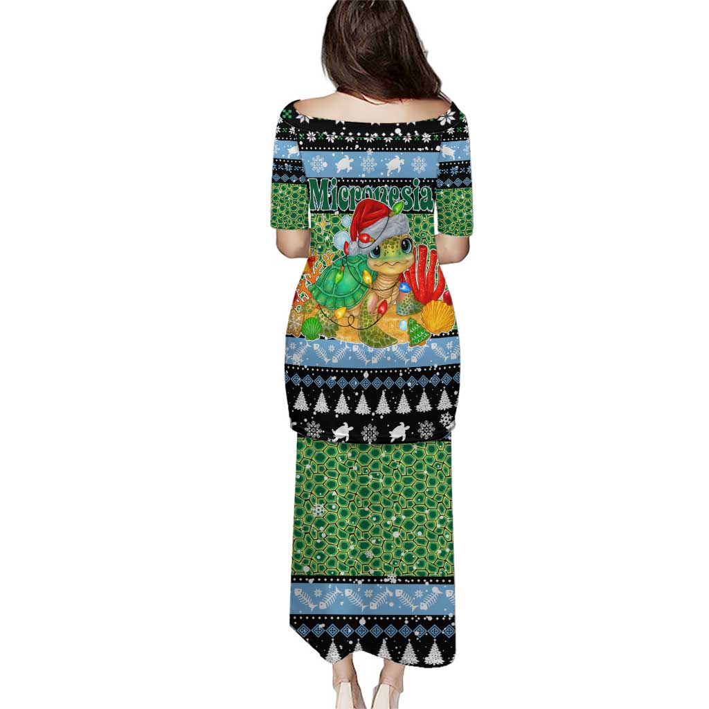 Micronesia Christmas Puletasi with Santa Turtle Coral Reef and Holiday Ocean Pattern - Polynesian Pride