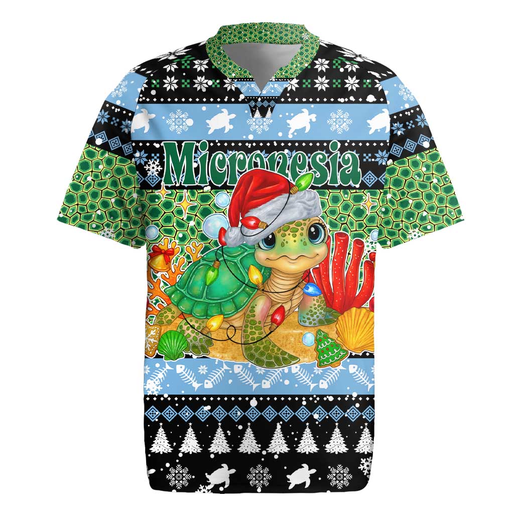Micronesia Christmas Rugby Jersey with Santa Turtle Coral Reef and Holiday Ocean Pattern - Polynesian Pride