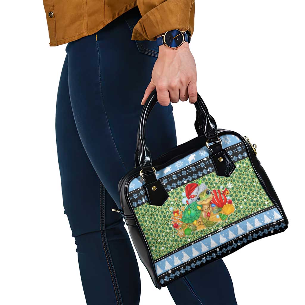 Micronesia Christmas Shoulder Handbag with Santa Turtle Coral Reef and Holiday Ocean Pattern - Polynesian Pride