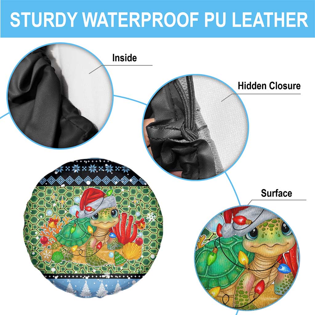 Micronesia Christmas Spare Tire Cover with Santa Turtle Coral Reef and Holiday Ocean Pattern - Polynesian Pride