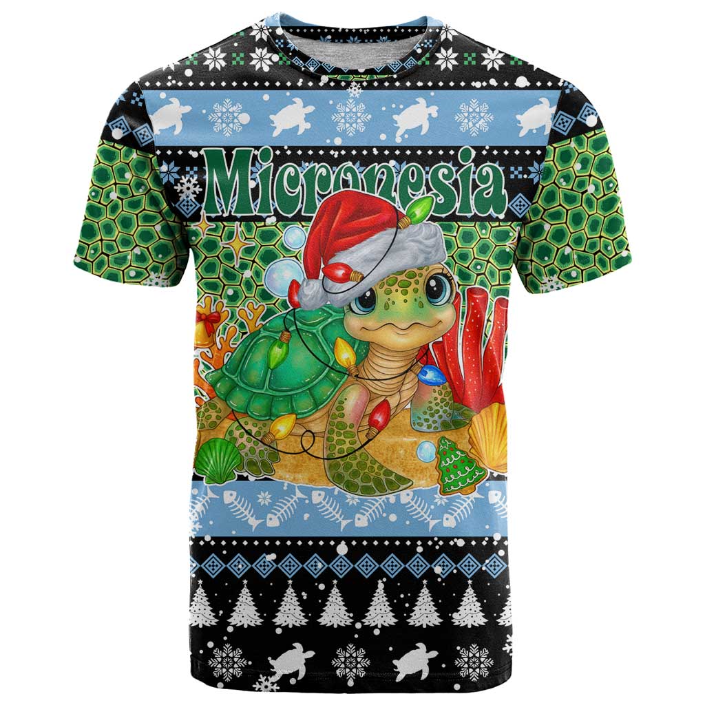 Micronesia Christmas T Shirt with Santa Turtle Coral Reef and Holiday Ocean Pattern TS04 Black Green - Polynesian Pride