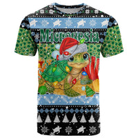 Micronesia Christmas T Shirt with Santa Turtle Coral Reef and Holiday Ocean Pattern TS04 Black Green - Polynesian Pride