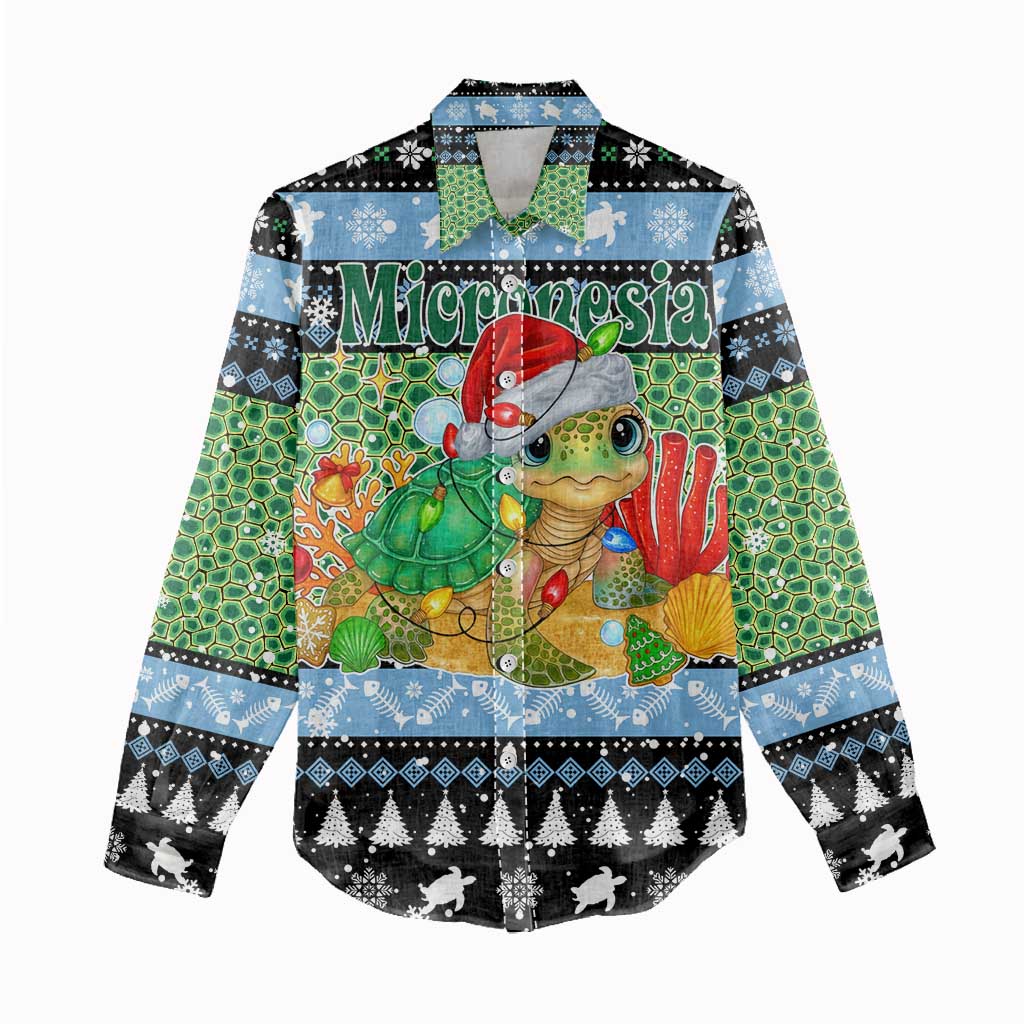 Micronesia Christmas Women Casual Shirt with Santa Turtle Coral Reef and Holiday Ocean Pattern - Polynesian Pride
