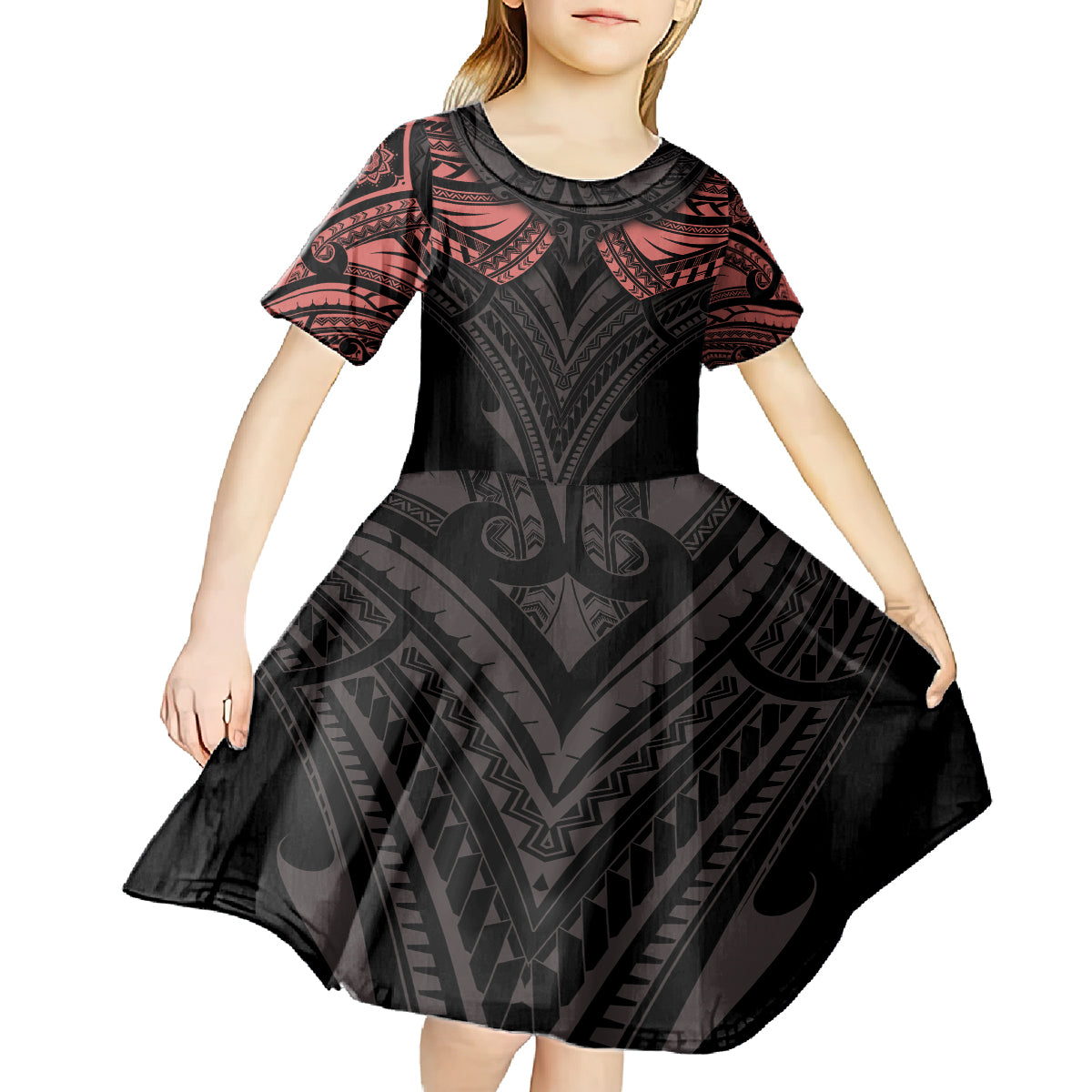 Feminine Polynesian Kid Short Sleeve Dress Mandala Tattoo Style TS04 - Polynesian Pride