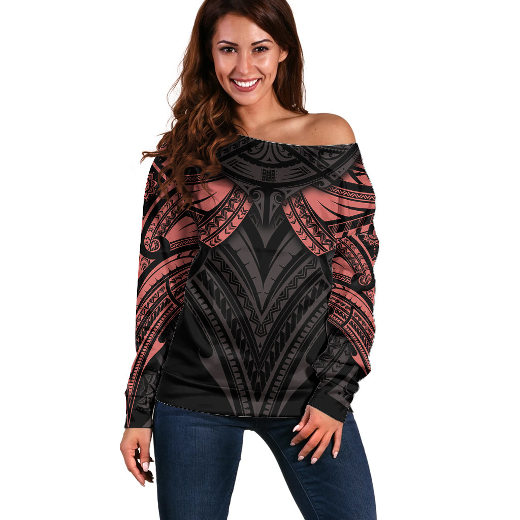 Feminine Polynesian Off Shoulder Sweater Mandala Tattoo Style TS04 Women Black - Polynesian Pride