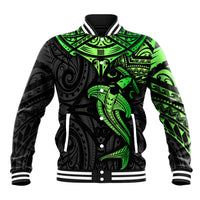 Polynesian Baseball Jacket Hammerhead Shark Tribal Pattern Black Green Version TS04 Unisex Black/Green - Polynesian Pride