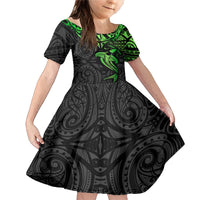 Polynesian Family Matching Mermaid Dress and Hawaiian Shirt Hammerhead Shark Tribal Pattern Black Green Version TS04 Daughter's Dress Black Green - Polynesian Pride