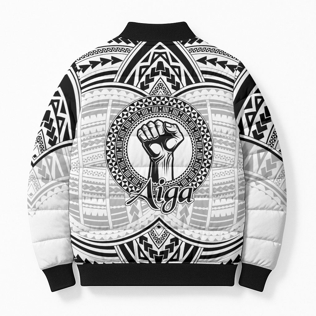 Aiga Samoa Raised Fist Bomber Puffer Jacket Polynesian Tribal Tattoo Art Family Pride TS04 - Polynesian Pride