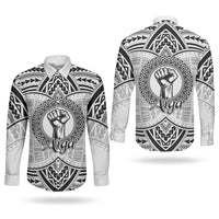 Aiga Samoa Raised Fist Couples Matching Off Shoulder Maxi Dress and Long Sleeve Button Shirt Polynesian Tribal Tattoo Art Family Pride TS04 - Polynesian Pride