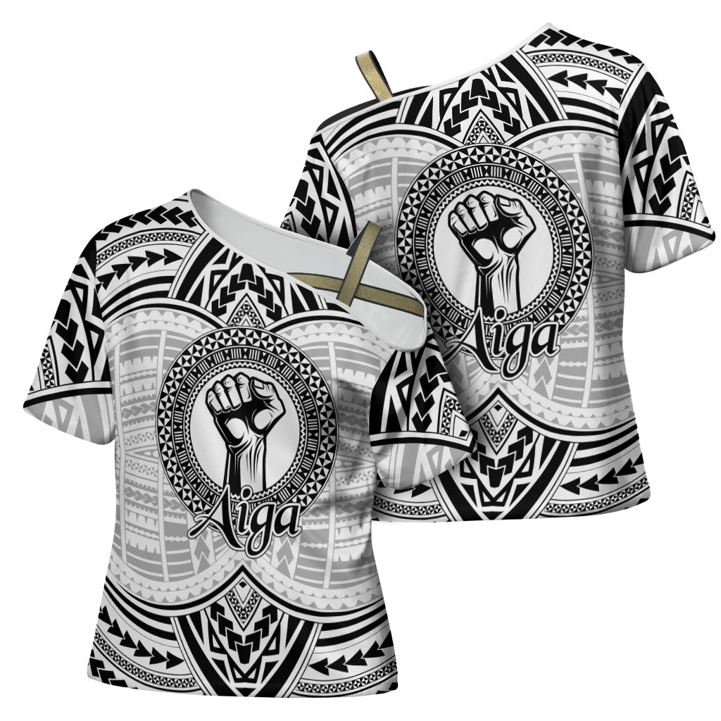 Aiga Samoa Raised Fist Cross Shoulder Shirt Polynesian Tribal Tattoo Art Family Pride TS04 - Polynesian Pride