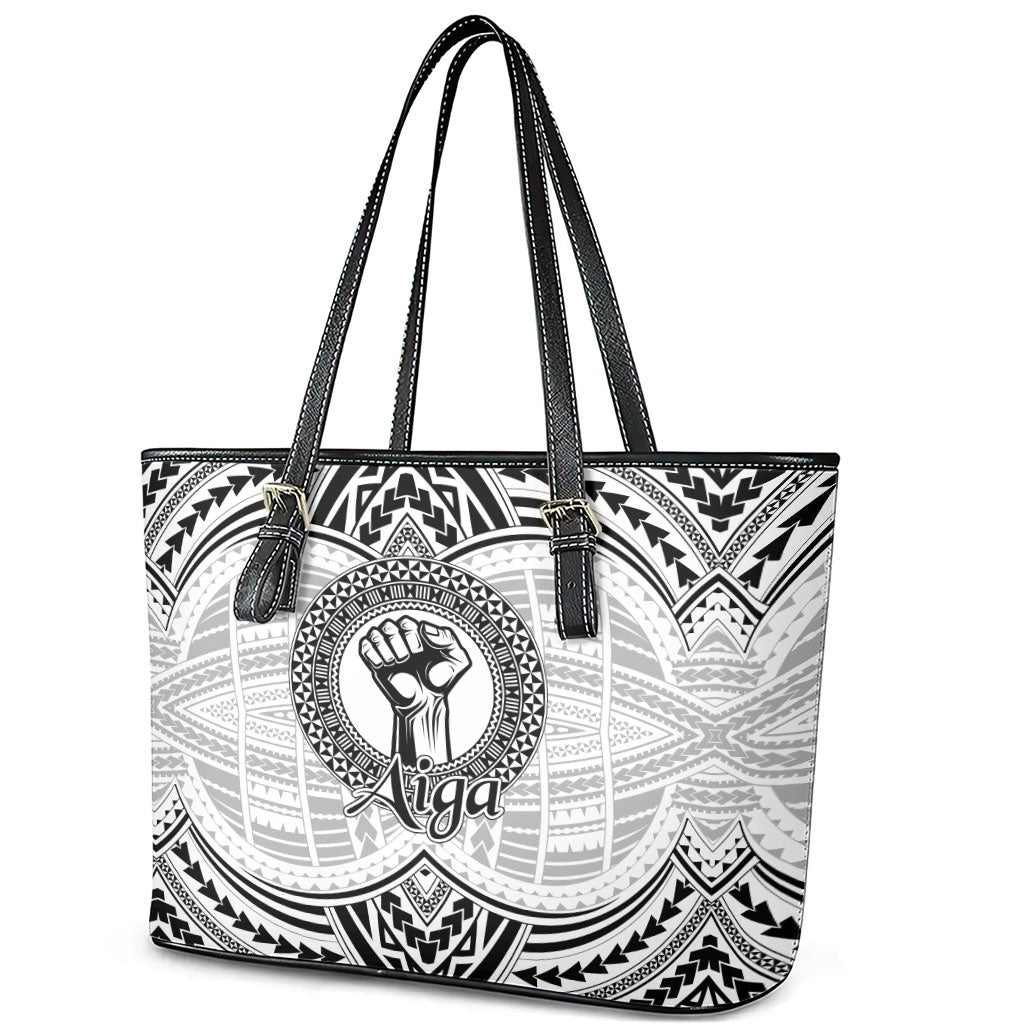 Aiga Samoa Raised Fist Leather Tote Bag Polynesian Tribal Tattoo Art Family Pride TS04 - Polynesian Pride