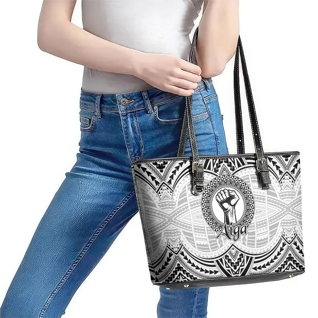 Aiga Samoa Raised Fist Leather Tote Bag Polynesian Tribal Tattoo Art Family Pride TS04 - Polynesian Pride