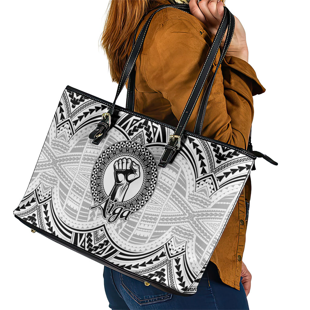 Aiga Samoa Raised Fist Leather Tote Bag Polynesian Tribal Tattoo Art Family Pride TS04 - Polynesian Pride