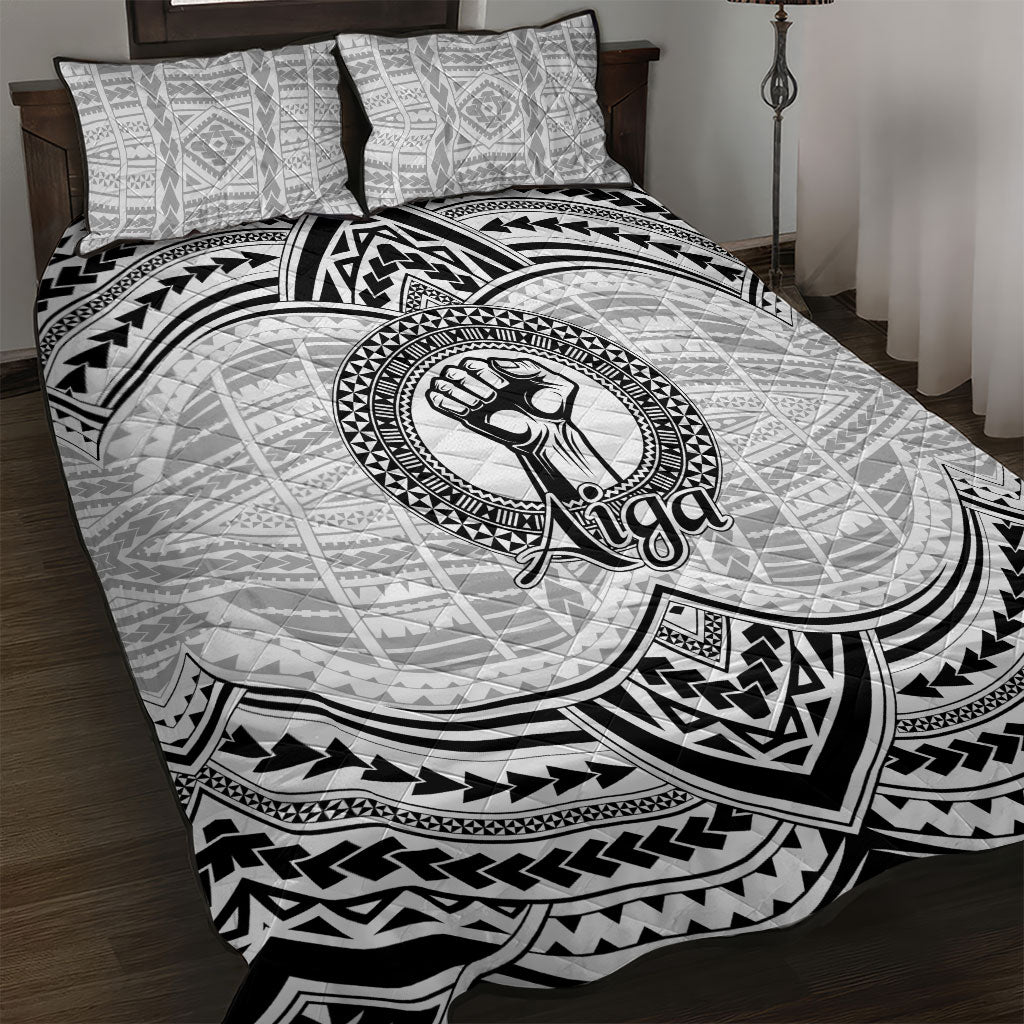 Aiga Samoa Raised Fist Quilt Bed Set Polynesian Tribal Tattoo Art Family Pride TS04 White Black - Polynesian Pride