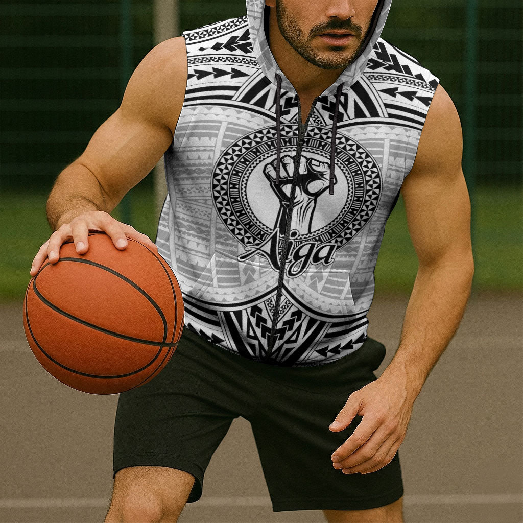 Aiga Samoa Raised Fist Sleeveless Zip Hoodie Polynesian Tribal Tattoo Art Family Pride TS04 - Polynesian Pride